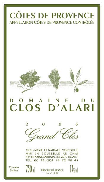 Label Clos Alari Grand Clos