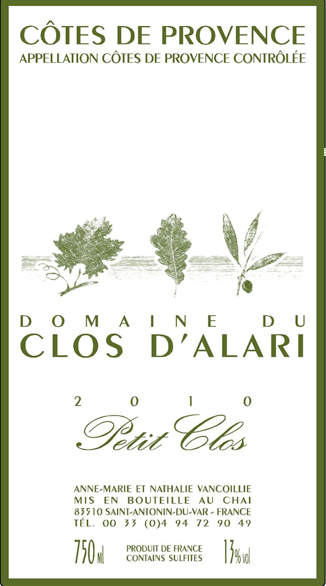 Label Clos Alari Petit Clos Rose